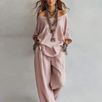 Annika | Damen Off Shoulder Zweiteiler Set – Rosa