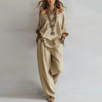 Annika | Damen Off Shoulder Zweiteiler Set – Khaki