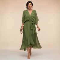 Annika | Damen V-Ausschnitt Wickelkleid Midi – Grün