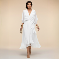 Annika | Damen V-Ausschnitt Wickelkleid Midi – Weiß