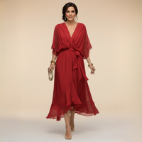Annika | Damen V-Ausschnitt Wickelkleid Midi – Rot