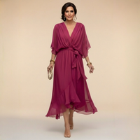 Annika | Damen V-Ausschnitt Wickelkleid Midi – Violett