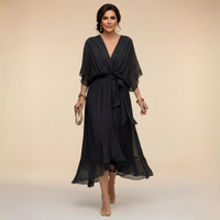 Annika | V-Ausschnitt Wickelkleid Midi – Schwarz