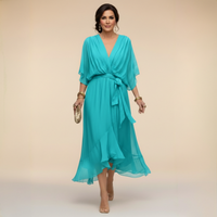Annika | V-Ausschnitt Wickelkleid Midi – Marine Blau