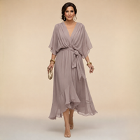 Annika | V-Ausschnitt Wickelkleid Midi – Grau