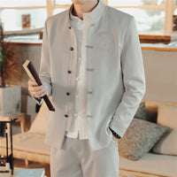 Anton | Herren Mandarin Jacke mit Stehkragen – Ecru – Verstärkt