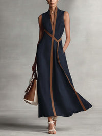 Araminta | Damen Ärmelloses V-Ausschnitt Maxikleid – Marine