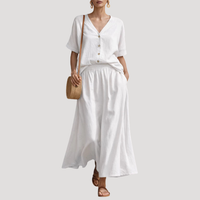 Arlinde | Damen Zweiteiler V-Ausschnitt Midi Rock Set – Weiß
