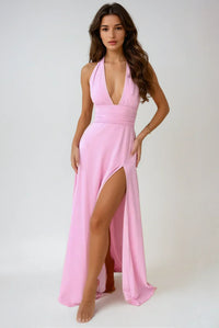 BEATRICE  | Elegantes Langarmkleid mit Schlitz – Rosa