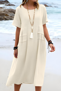 Sienna | Stilvolles Kleid mit Bauchbedeckung – Beige