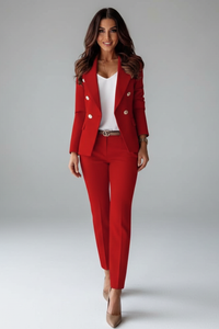 Astrid | Damen Doppelreihiger Blazer Hosenanzug Set – Rot
