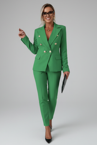Astrid | Damen Doppelreihiger Blazer Hosenanzug Set – Grün