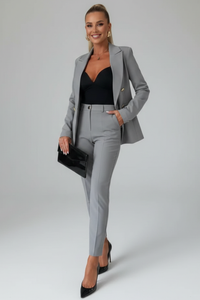Astrid | Damen Doppelreihiger Blazer Hosenanzug Set – Grau