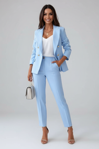 Astrid | Damen Doppelreihiger Blazer Hosenanzug Set – Hellblau