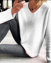 Astrid | Damen V-Ausschnitt Pullover Langarm – Weiß