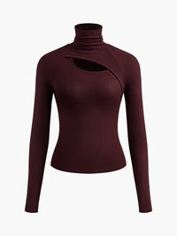 Valentina | Rollkragen Cut-Out Top – Bordeaux