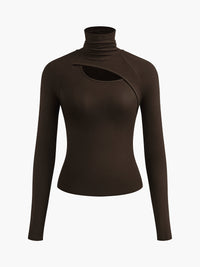 Valentina | Rollkragen Cut-Out Top – Braun