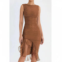 Clara | Damen Elegantes Midi Kleid Stretch Mesh – Mesh Midikleid Elegant 2026 – Braune Charlotte