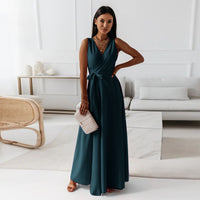 Aurelie | Fließendes Wickel Maxikleid – Dunkelgrün