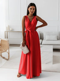 Aurelie | Fließendes Wickel Maxikleid – Rot