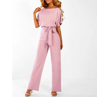 Damen-Jumpsuit Elianne mit weitem Bein und Taillenschnürung – Rose