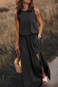 Layla Sommer-Kleid | Modernes ärmelloses Kleid mit Ausschnitt – Schwarz