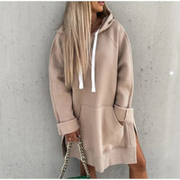 Damen Warme Oversize Hoodie | Lang – Beige