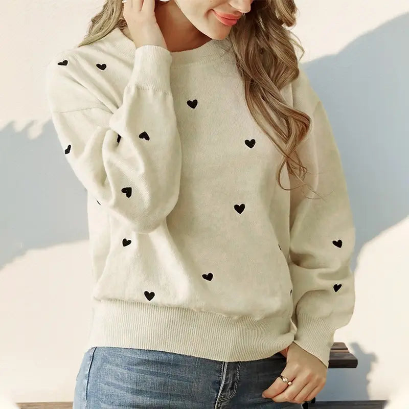 Dreihana | Bezaubernde Herzen Spitze Rundhalsausschnitt Pullover