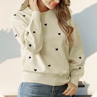 Dreihana | Bezaubernde Herzen Spitze Rundhalsausschnitt Pullover