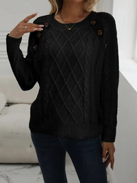 SOLIDER KABELSTRICKPULLOVER FÜR DAMEN | ELEGANTER WARMER STIL – Schwarz