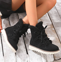 Olisaveia | Schneestiefel mit Schnürung, dickes Futter und Fleece-Innenfutter – Schwarz