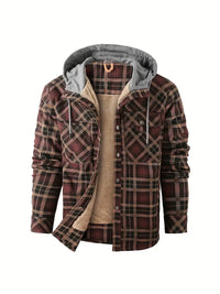 Keymirae | Warmer Fleece-Kapuzenmantel im Retro-Stil mit Karomuster für Herbst oder Winter – Kaffee