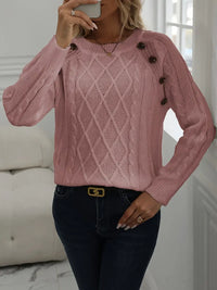SOLIDER KABELSTRICKPULLOVER FÜR DAMEN | ELEGANTER WARMER STIL – Hellrosa