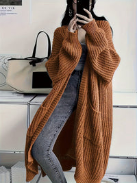 Leyennae | Grauer Strick-Cardigan mit offener Vorderseite – Karamell