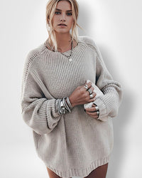 Oversized Damen Strickpullover für Leggings – Grau