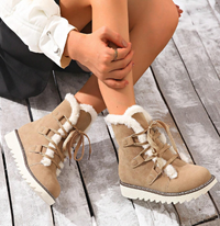 Olisaveia | Schneestiefel mit Schnürung, dickes Futter und Fleece-Innenfutter – Beige
