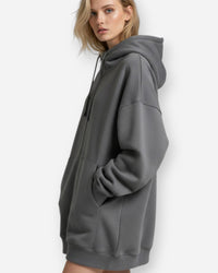 Kapuzenpullover für Damen mit Reißverschluss - Oversize und Lang – Grau