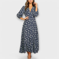 Frauen Blumenmuster Maxi Kleid – Marine