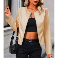 Modische Bikerjacke für Damen | Rundhals – Aprikose