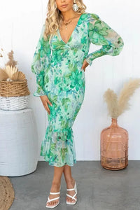 CEYDA - KLEID MIT PLISSIERTER TAILLE UND BLUMENPRINT – Grün