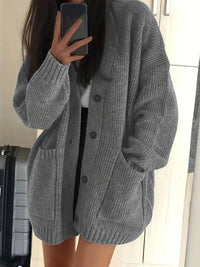 Wichase | Strickjacke mit V-Ausschnitt, warm, einfarbig, für die kühlere Jahreszeit – Grau
