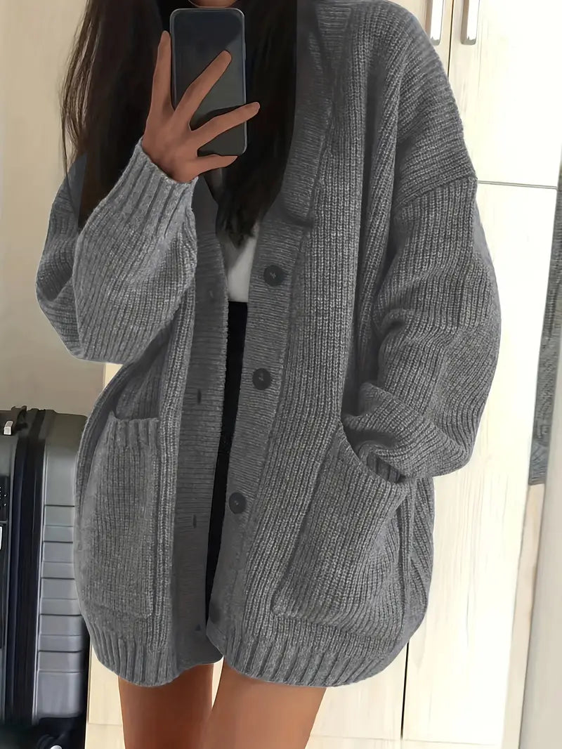 Wichase | Strickjacke mit V-Ausschnitt, warm, einfarbig, für die kühlere Jahreszeit