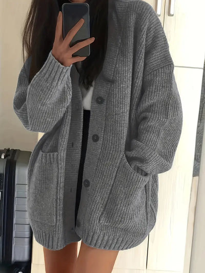 Wichase | Strickjacke mit V-Ausschnitt, warm, einfarbig, für die kühlere Jahreszeit
