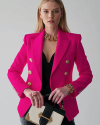 Taillierter eleganter Blazer für Damen mit goldenen Knöpfen – Rosa