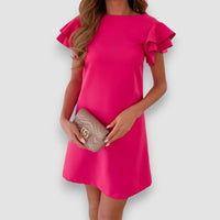 Mindi | Gekräuseltes, mehrlagiges Minikleid mit kurzen Ärmeln – Rosa