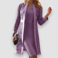 Lucy | Zweiteiliges Spitzen-Strickjacken-Kleid – Lila