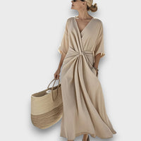 Miretta – Luftiges Kleid mit mediterranem Knotenakzent – Braun