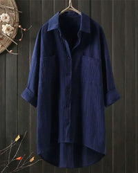 Heidi | Dames Weiß Leinenbluse – Blau