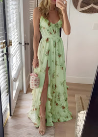 Esmee - Langes Blumenkleid – Grün