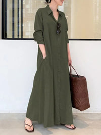 Stellania | Solide Farbe Maxi Damen Kleid – Oliv